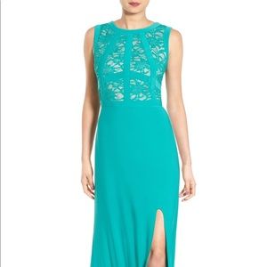 Morgan &Co. Lace Bodice Gown - Jade/ Nude color